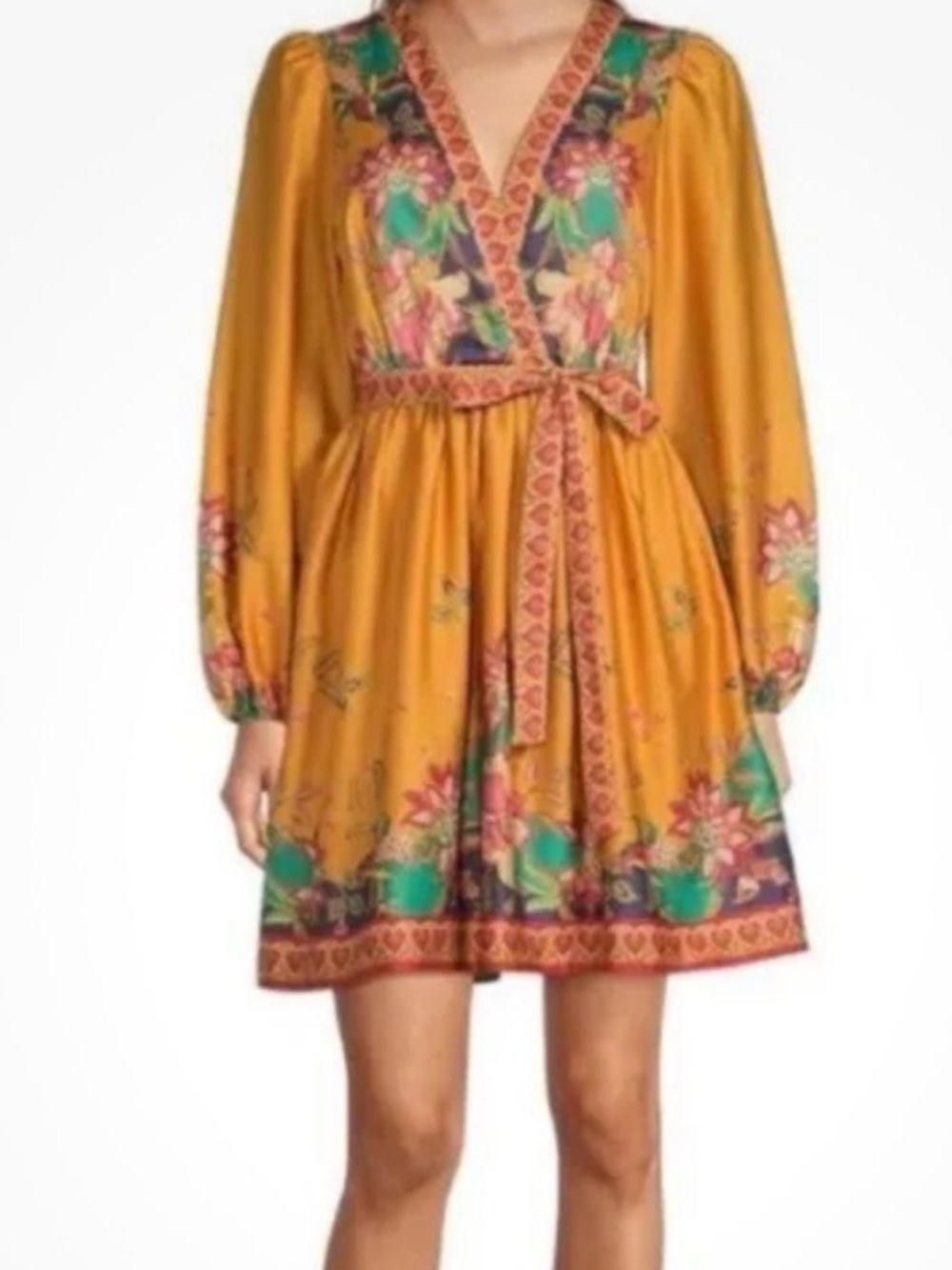 Antonio Melani Emma Dress Size 2 Yellow Ginger Paisley Floral Cotton Mini Boho